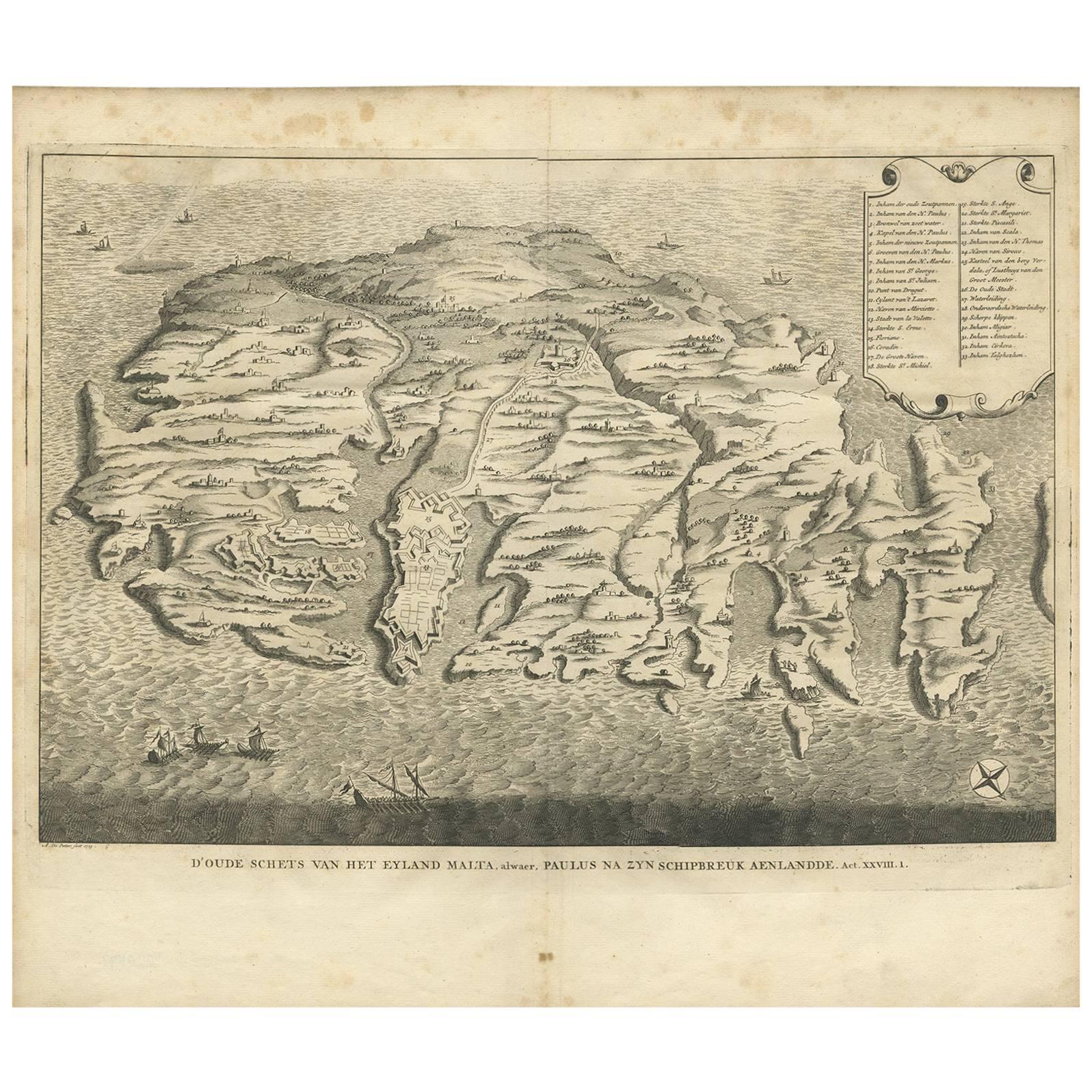 Antique Map of the Island of Malta by A. de Putter, 1729