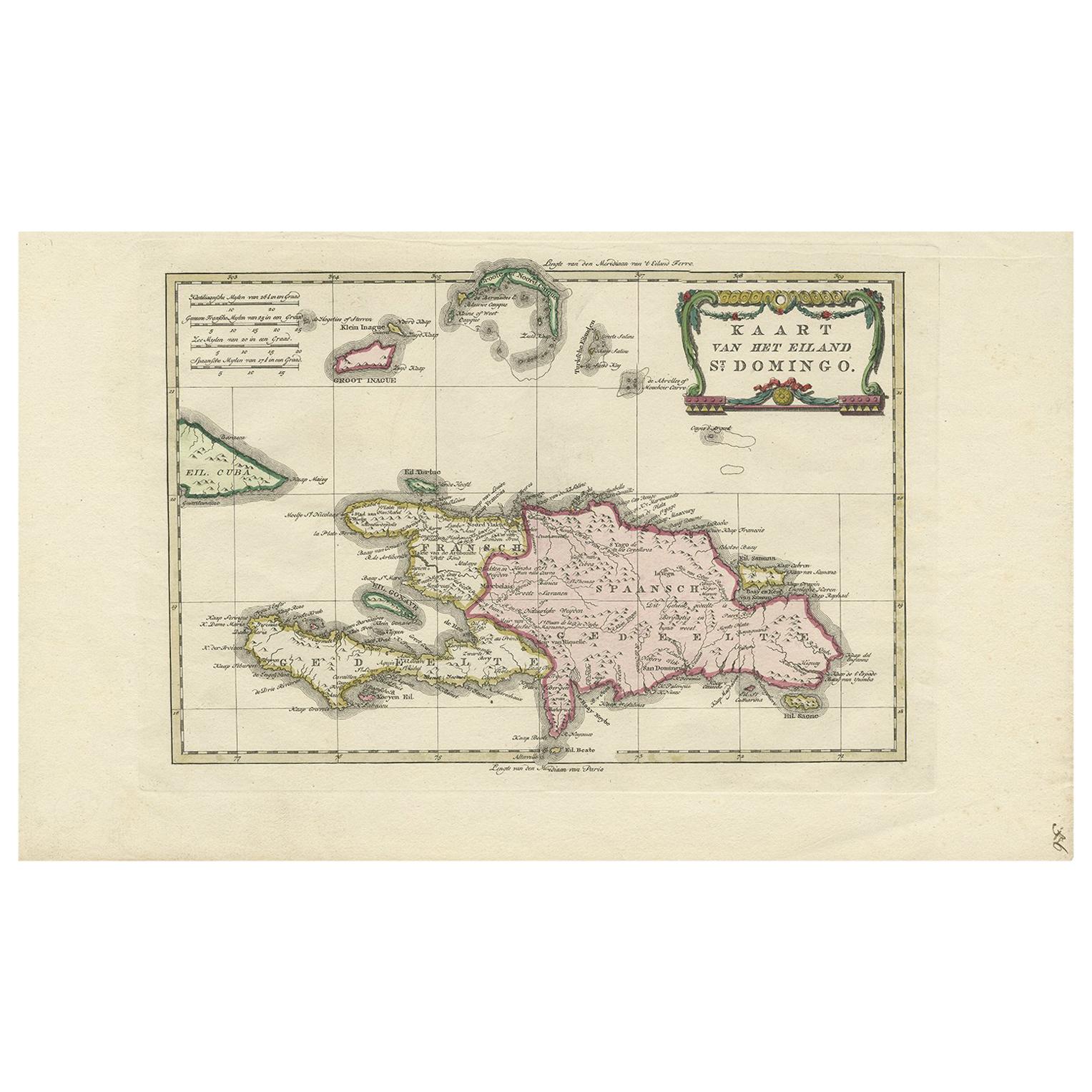 Antique Map of the Island of St. Domingo by Raynal, 1784