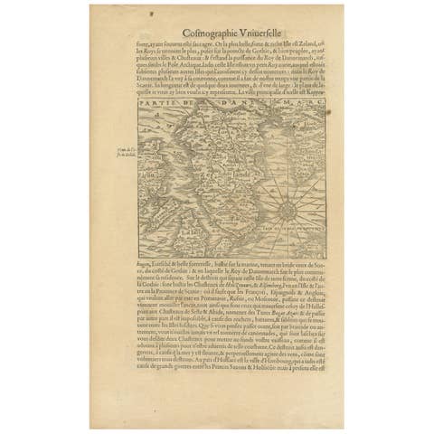 Antique Map of the Island of Zealand 'Denmark' by Thevet, circa 1590