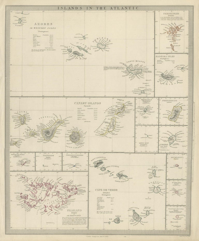 Antique Map of the Islands in the Atlantic Ocean including Bermuda and ...