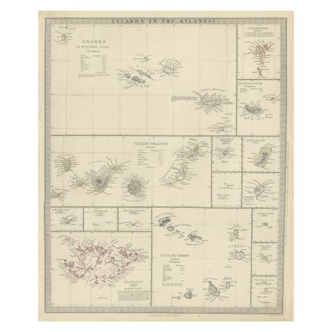 Antique Map of the Islands in the Atlantic Ocean including Bermuda & Cape Verde