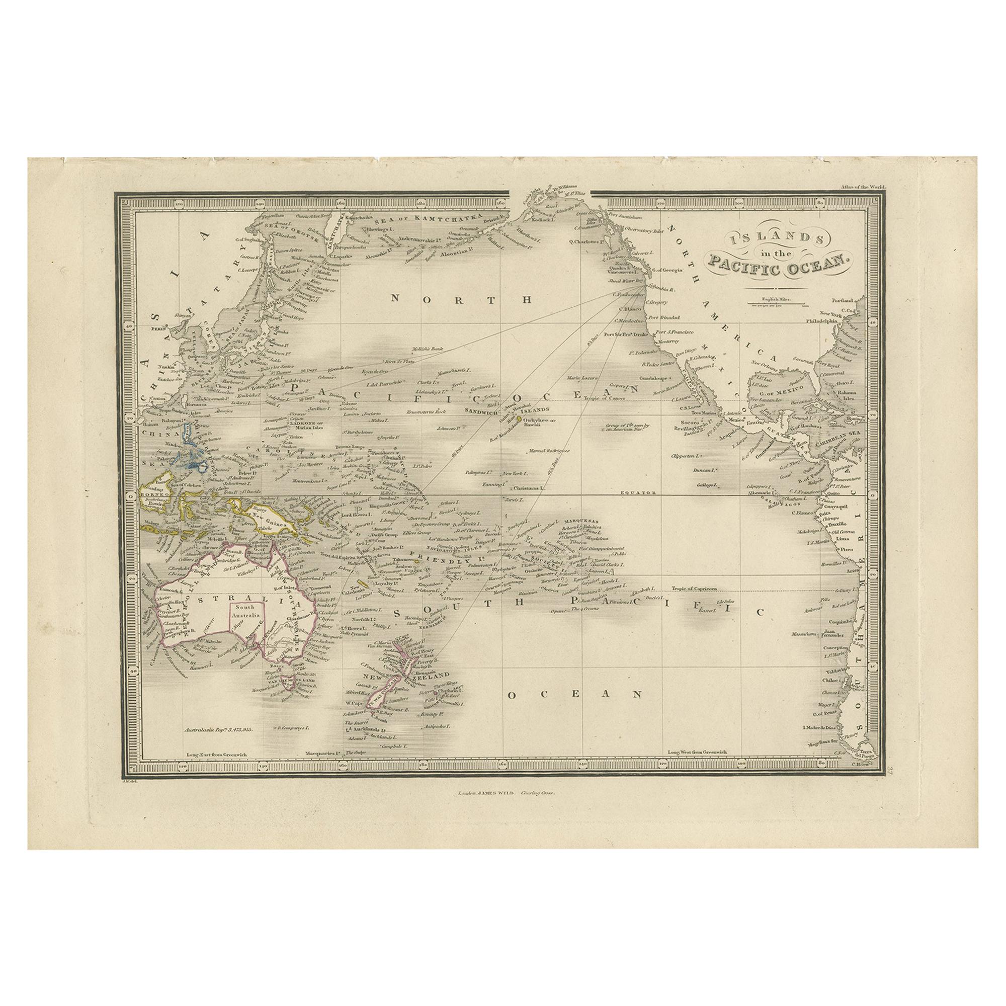 Antique Map of the Islands in the Pacific Ocean by Wyld, '1845'