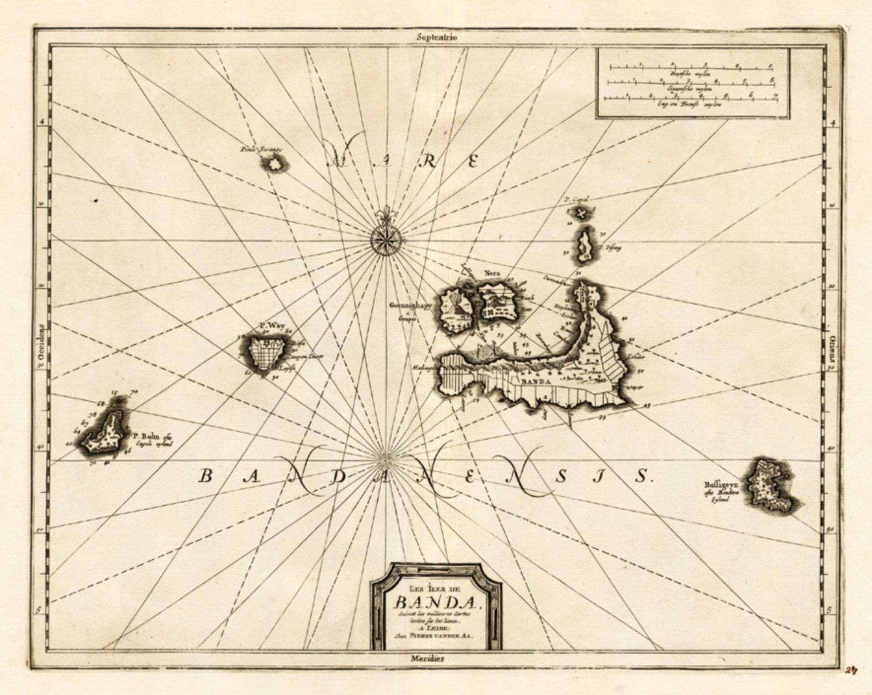 Antique Map of the Islands of Banda, Indonesia from a Very Rare Edition, 1725 In Good Condition For Sale In Langweer, NL