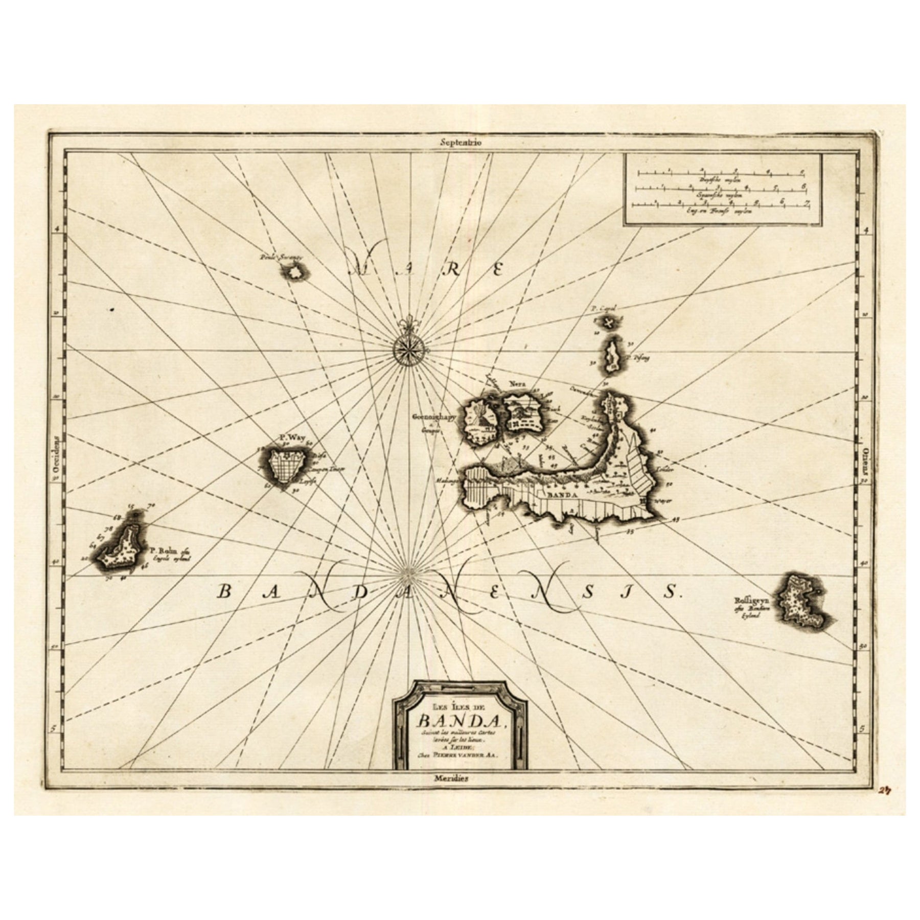 Carte ancienne des îles de Banda, Indonésie, d'une édition très rare, 1725