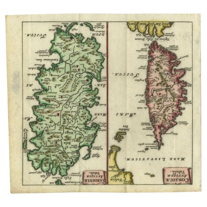 Carte ancienne des îles de Corsica et de Sardaigne, 1685 en vente