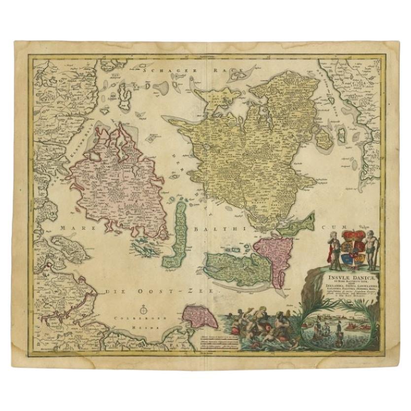 Antique Map of the Islands of Denmark by Homann Heirs, 1720 For Sale