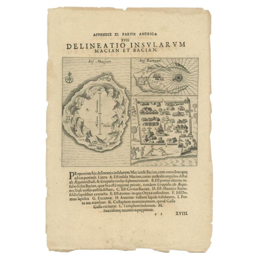 Antique Map of the Islands of Macian and Bacian by De Bry, 1619 For Sale
