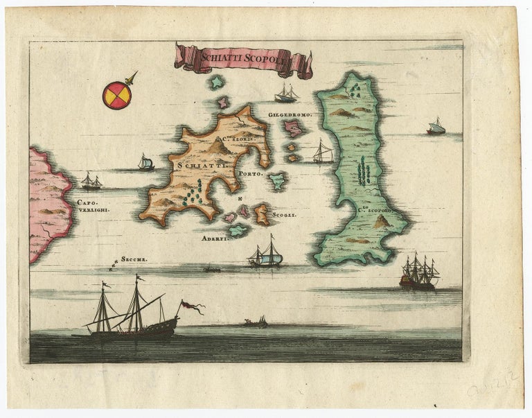 18th Century and Earlier Antique Map of the Islands of Schiatti and Scopoli, Greece, 1687 For Sale
