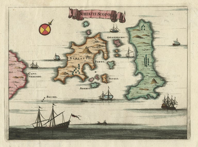 Antique Map of the Islands of Schiatti and Scopoli, Greece, 1687 For Sale