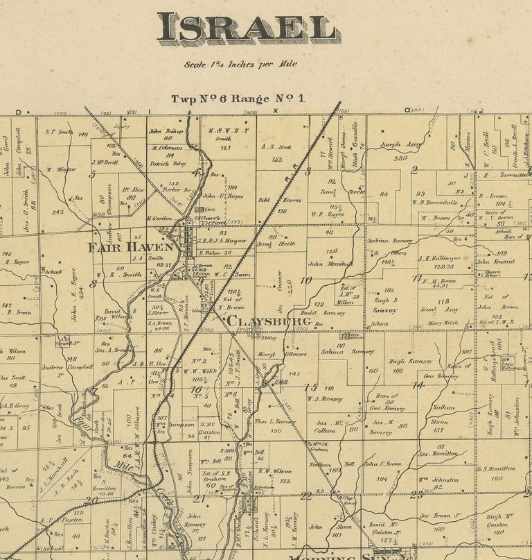 Antique Map of the Israel Township of Ohio by Titus '1871' For Sale at