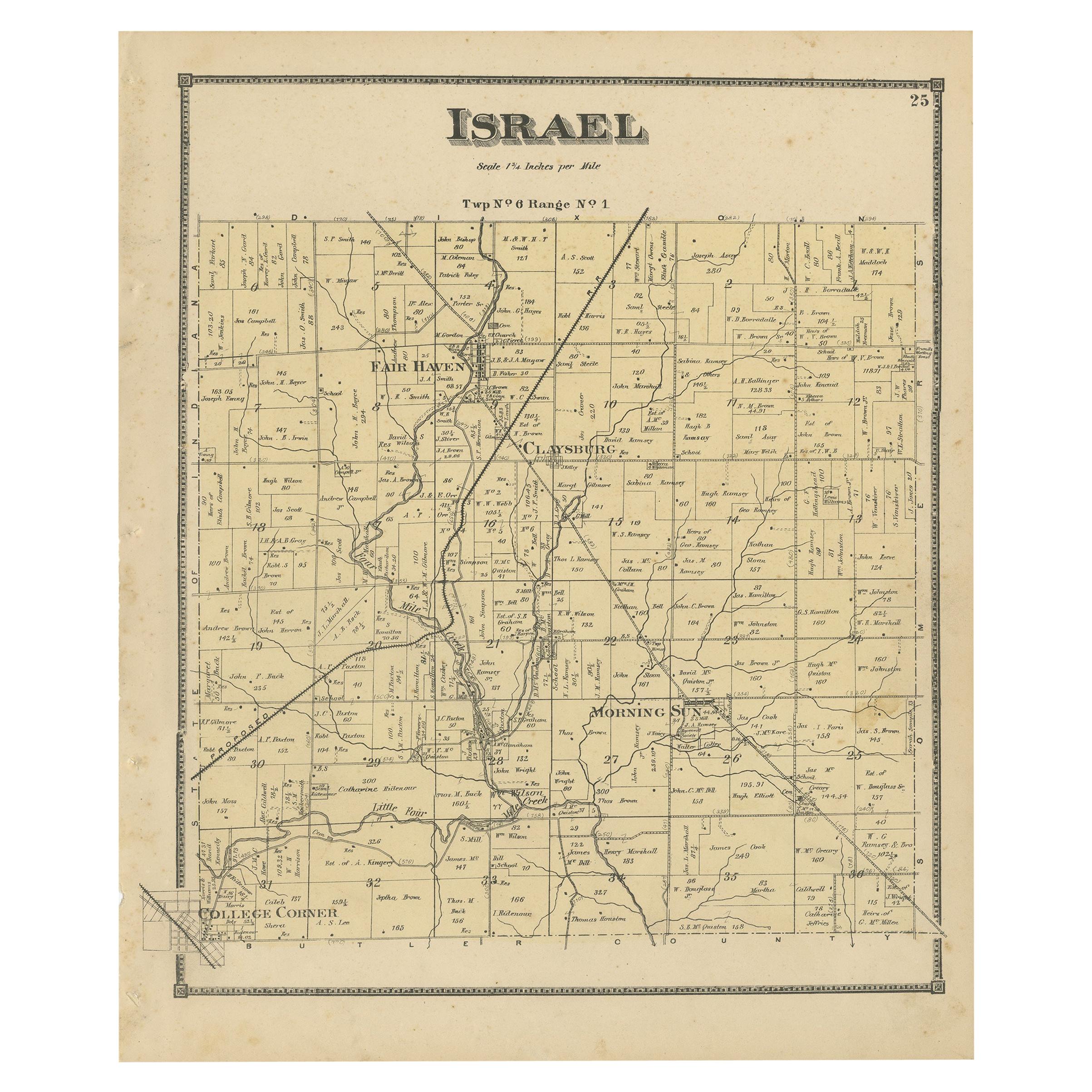 Antique Map of the Israel Township of Ohio by Titus '1871' For Sale