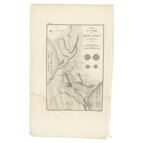 Antique Map of the Isthmus of Mount Athos by Choiseul-Gouffier, 1809