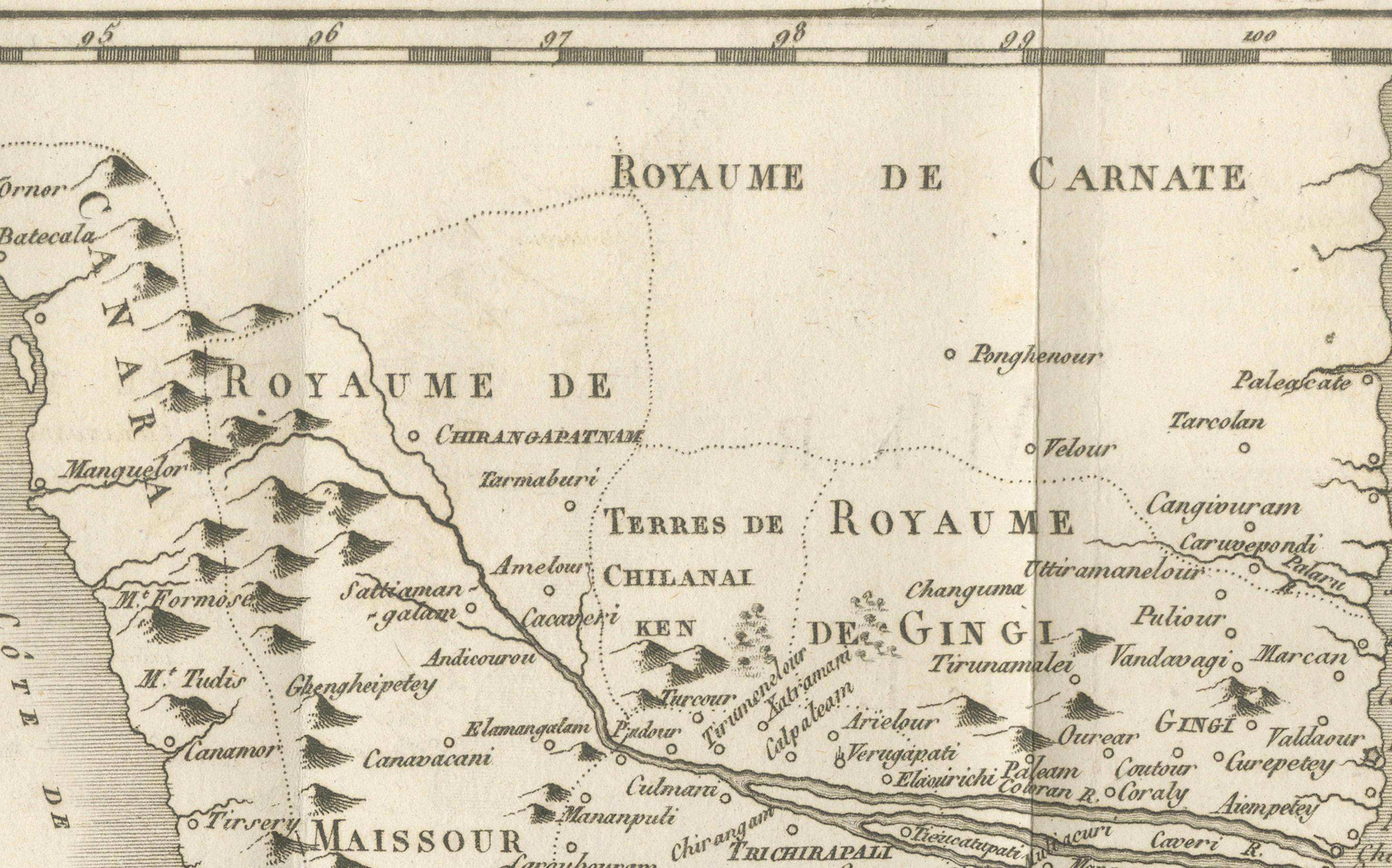 Français Carte ancienne des missions jésuites à Madurai et dans les royaumes environnants, C.1760. en vente