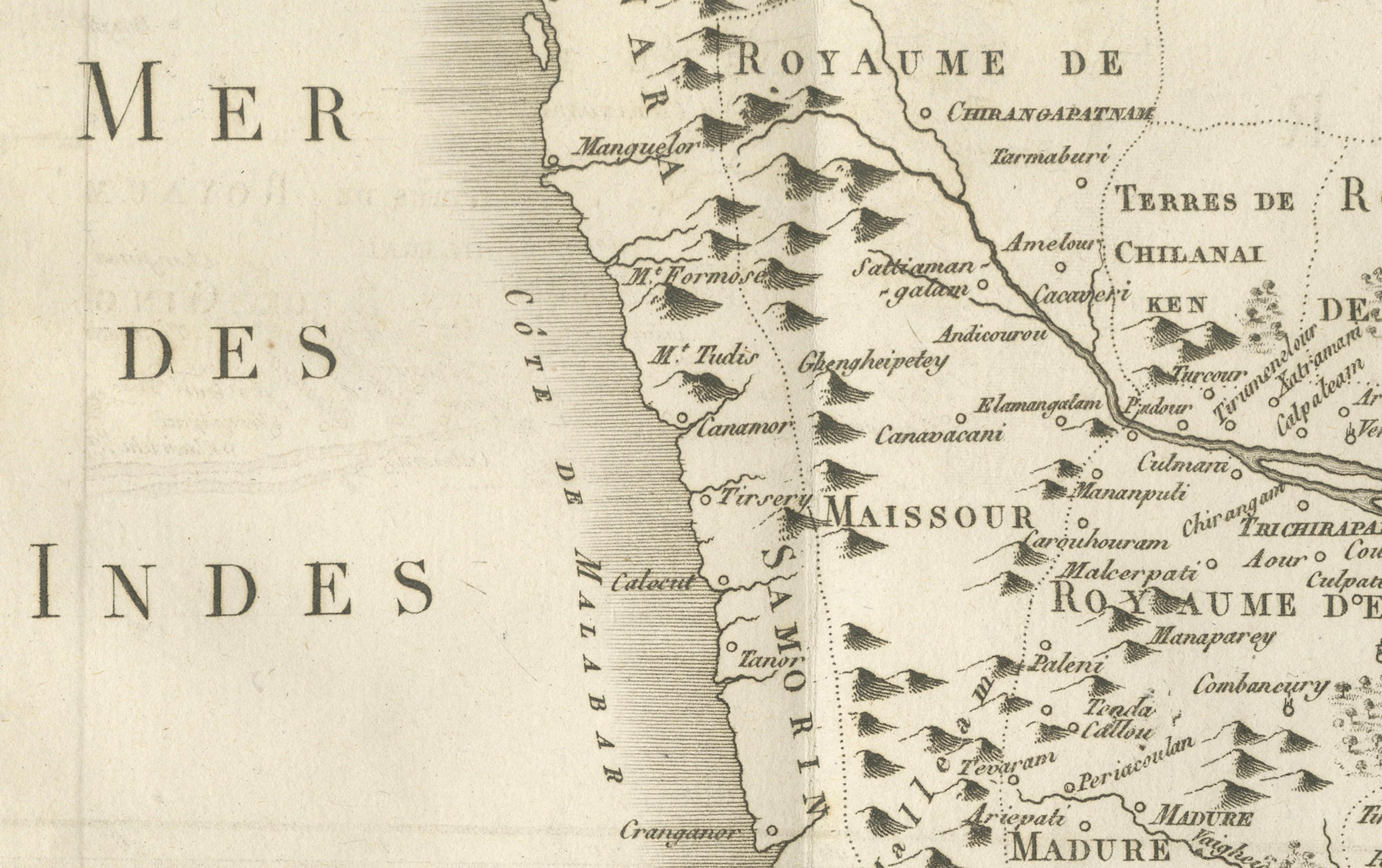 Gravé Carte ancienne des missions jésuites à Madurai et dans les royaumes environnants, C.1760. en vente