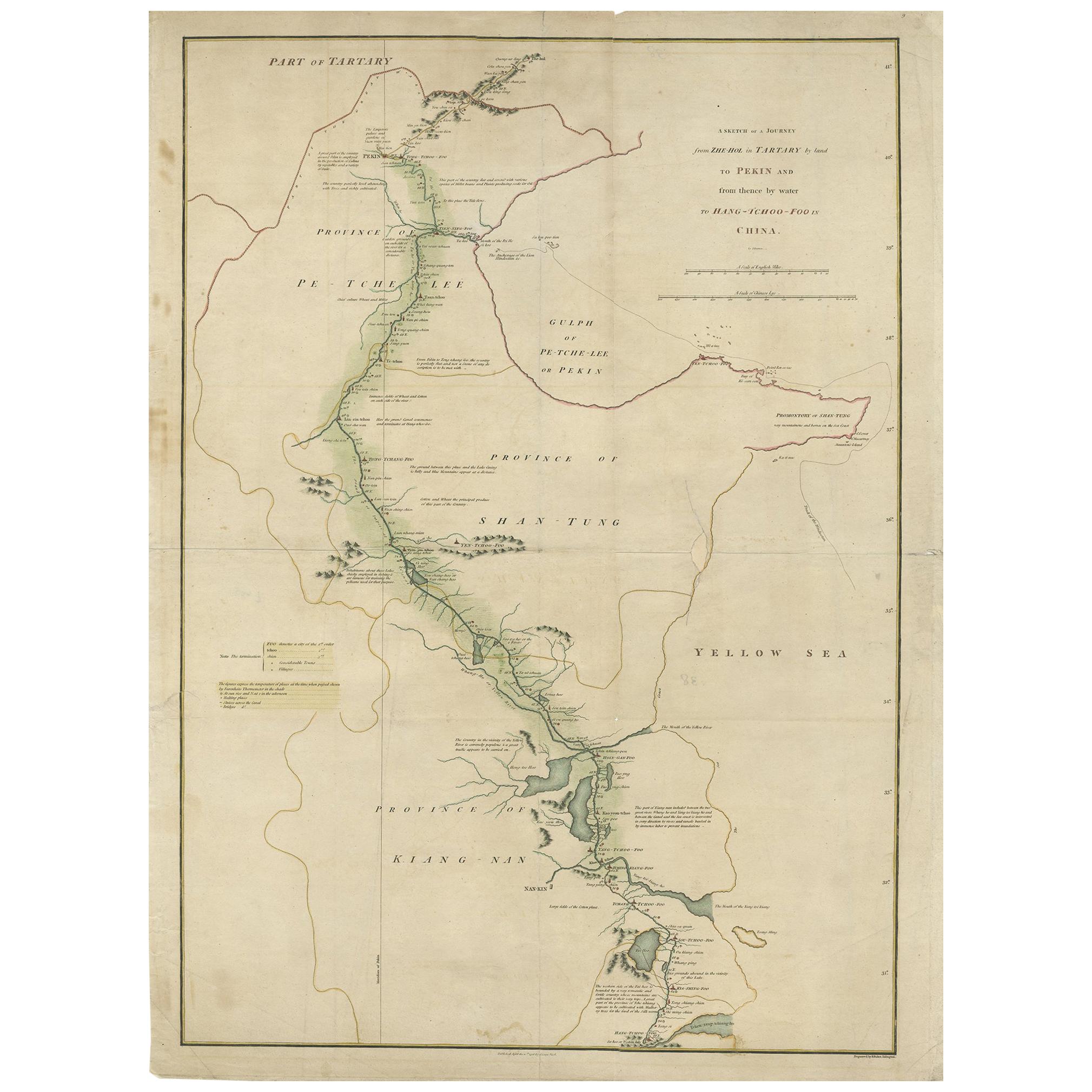 Antique Map of the Journey from Zhe-Hol in Tartary to Beijing and Hang-Tchoo Foo For Sale