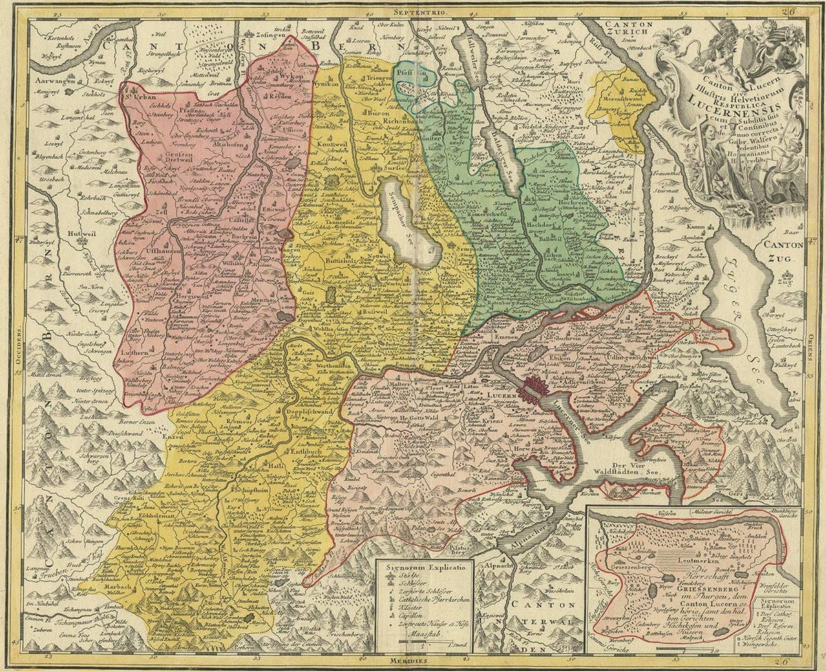 Antique Map of the Kanton Luzerne 'Switzerland' by Homann Heirs, 1763