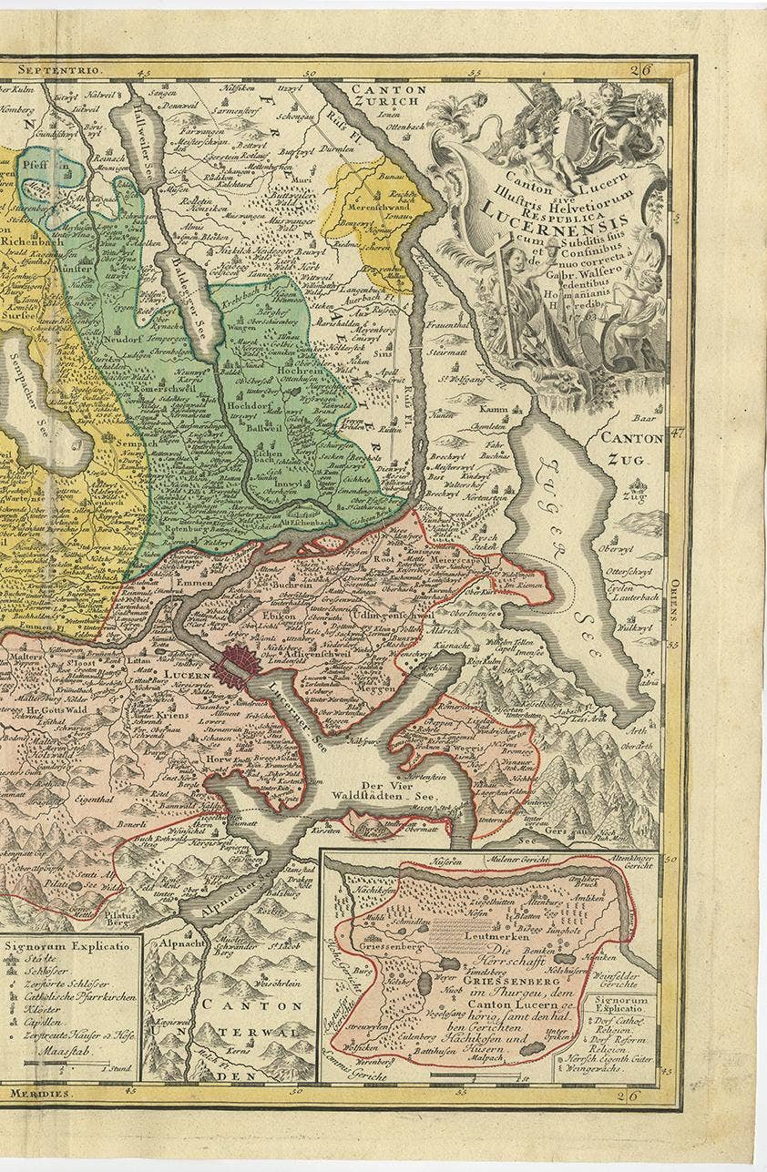 Antique Map of the Kanton Luzerne 'Switzerland' by Homann Heirs, 1763
