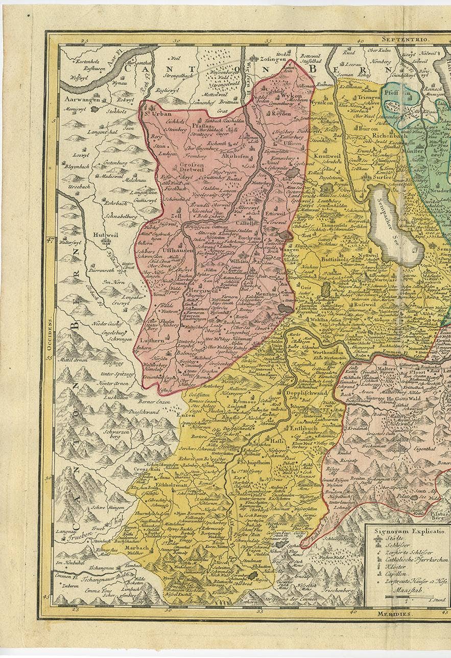 Antique Map of the Kanton Luzerne 'Switzerland' by Homann Heirs, 1763