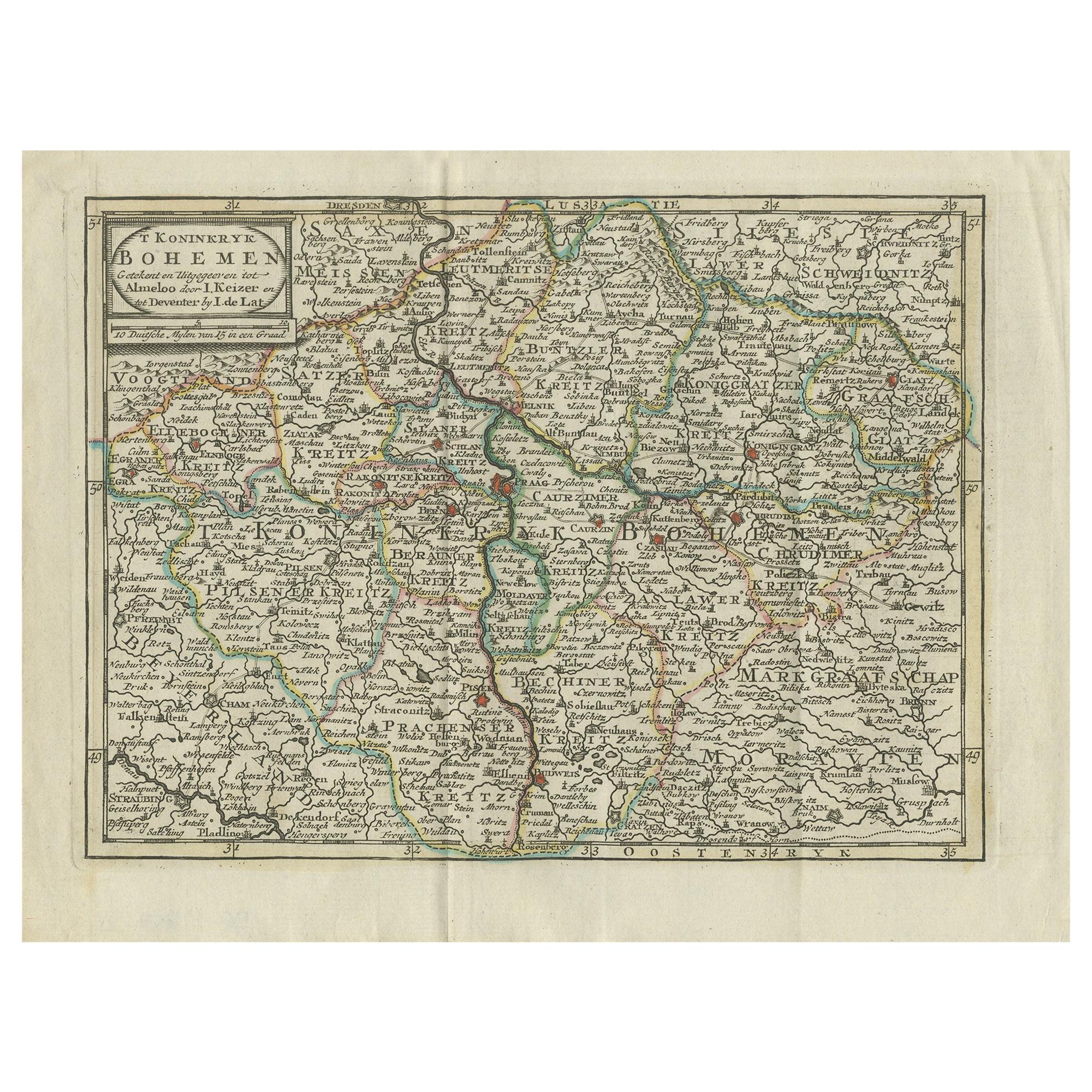 Antique Map of the Kingdom of Bohemia by Keizer & de Lat, 1788