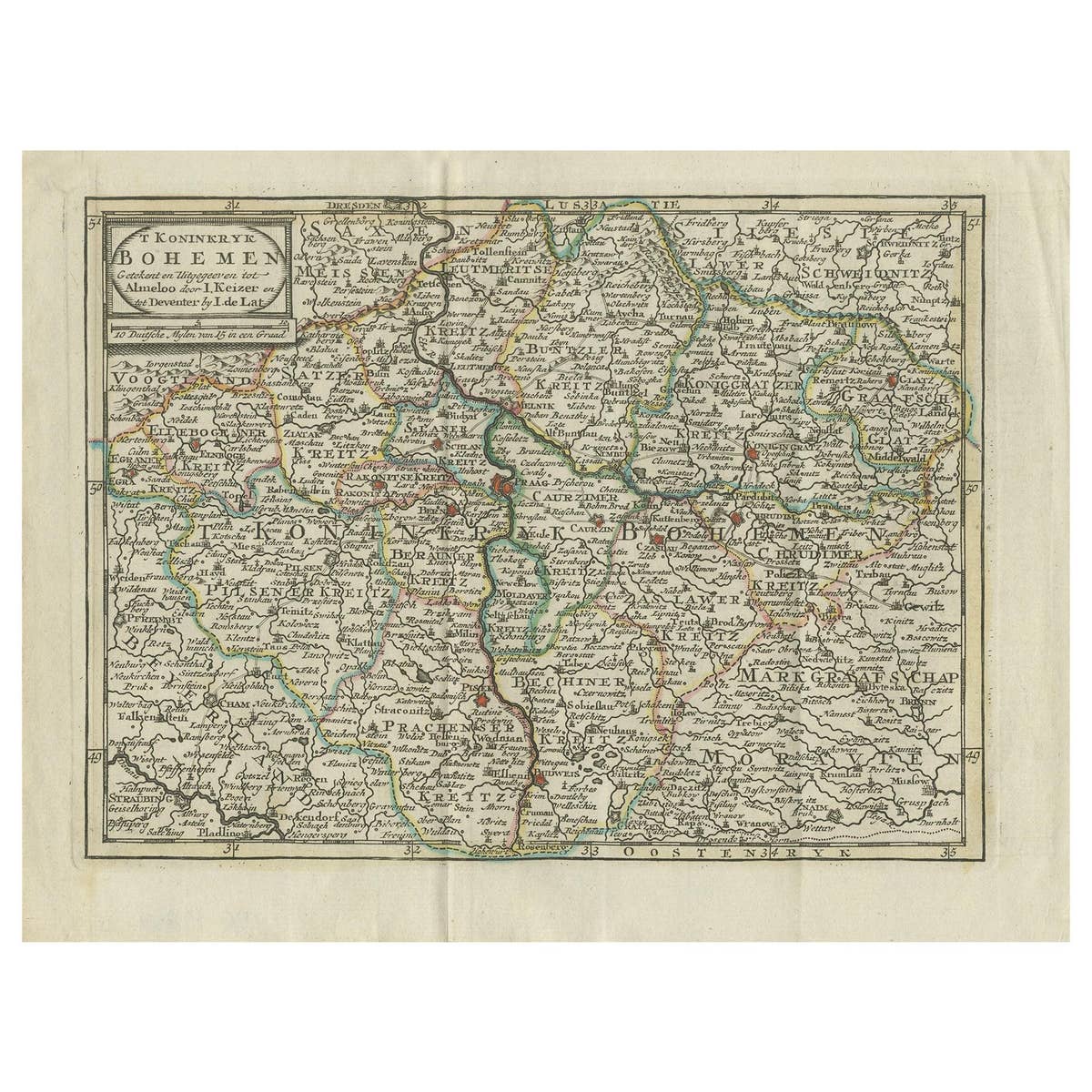 Antique Map of the Kingdom of Bohemia by Keizer & de Lat, 1788