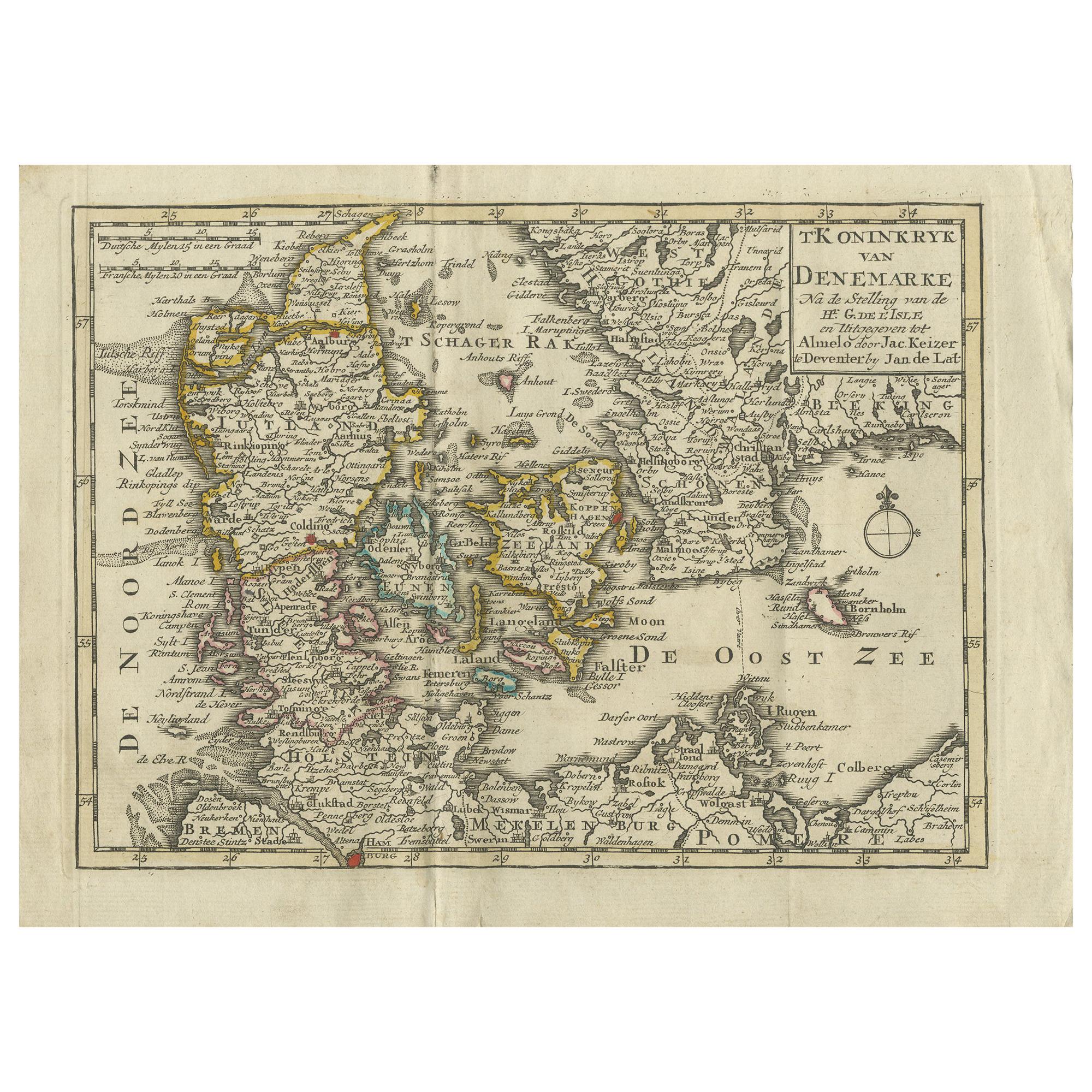 Antique Map of the Kingdom of Denmark by Keizer & de Lat, 1788 For Sale