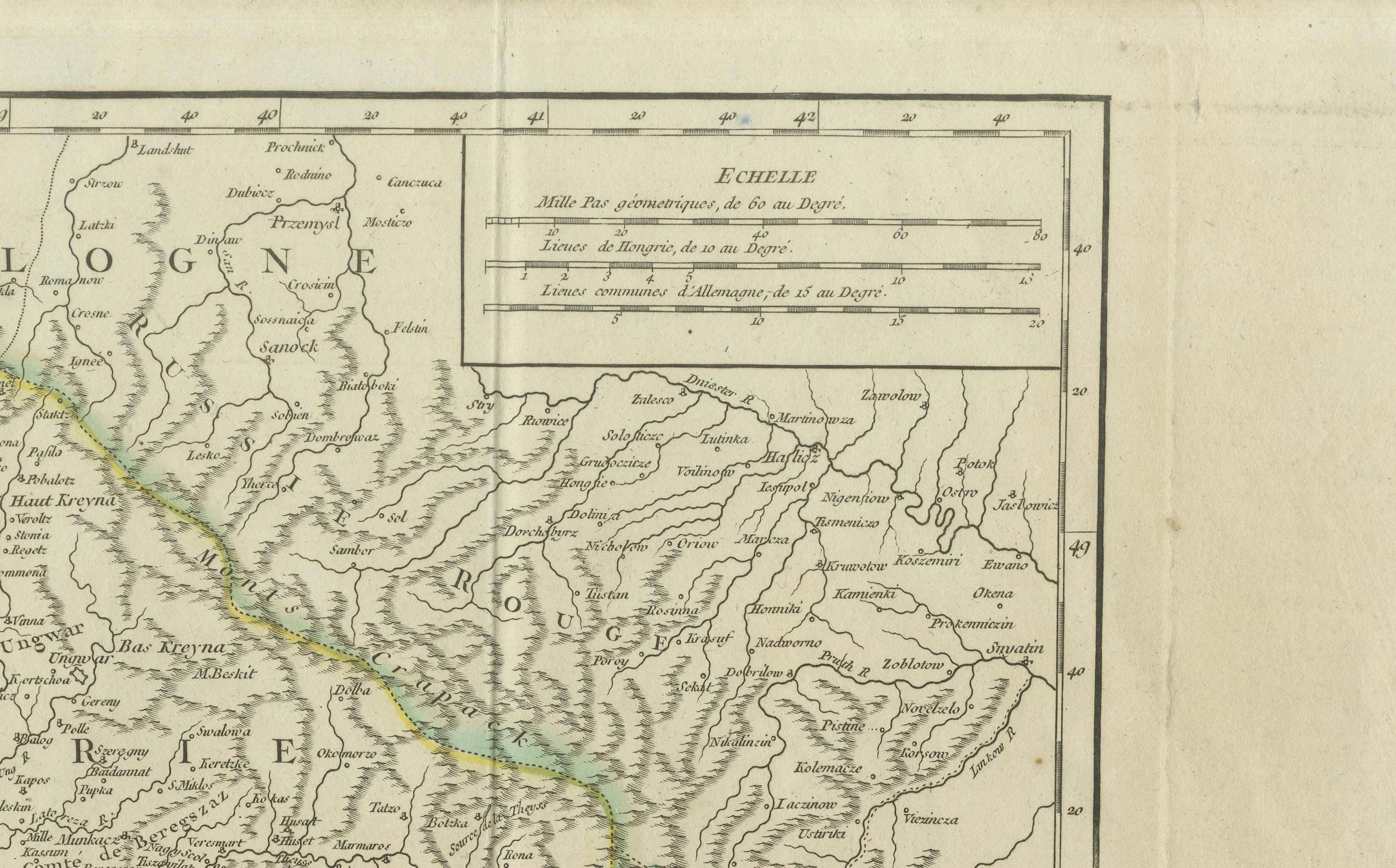 French Antique Map of the Kingdom of Hungary and Transylvania, circa 1780 For Sale
