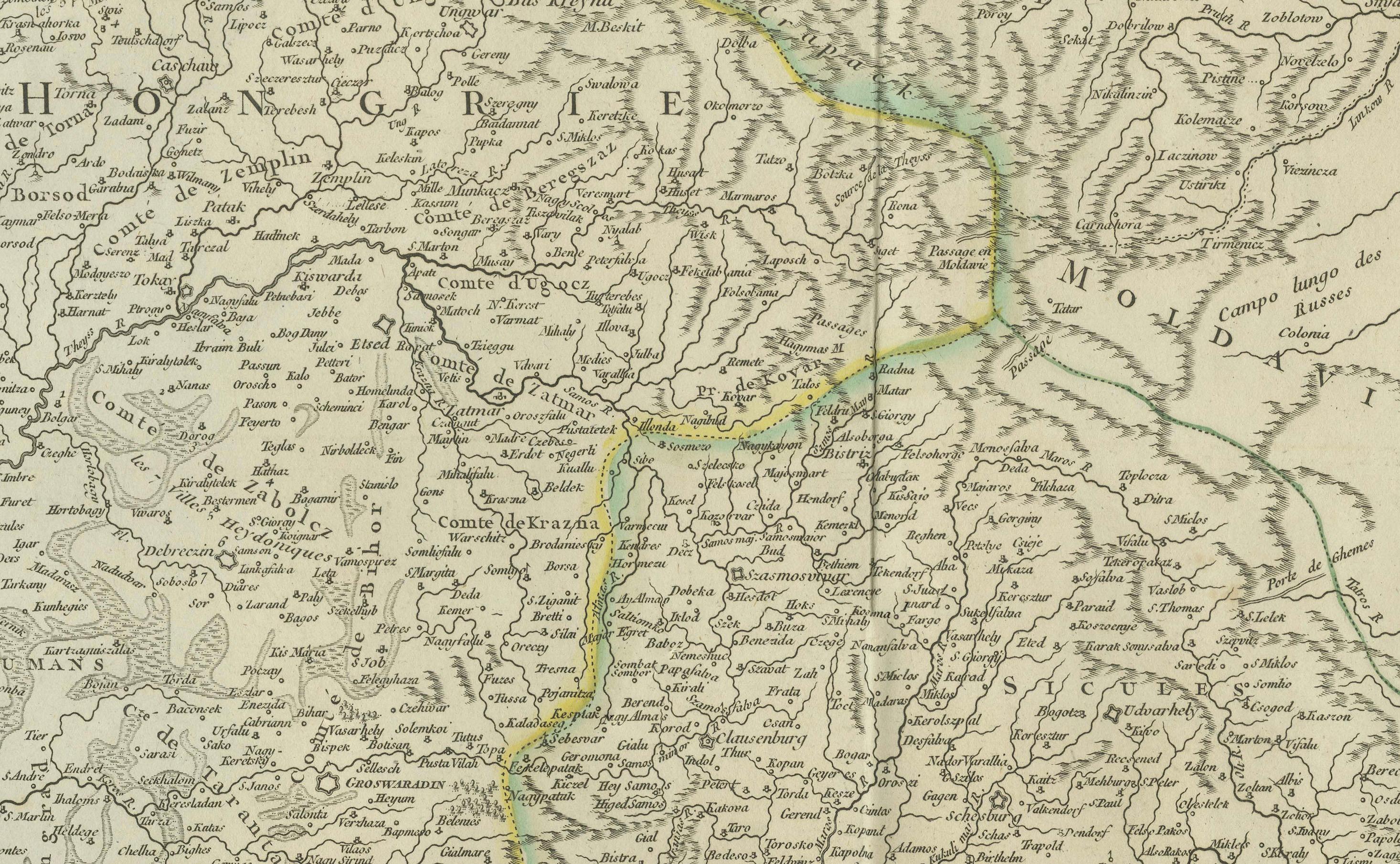 Engraved Antique Map of the Kingdom of Hungary and Transylvania, circa 1780 For Sale