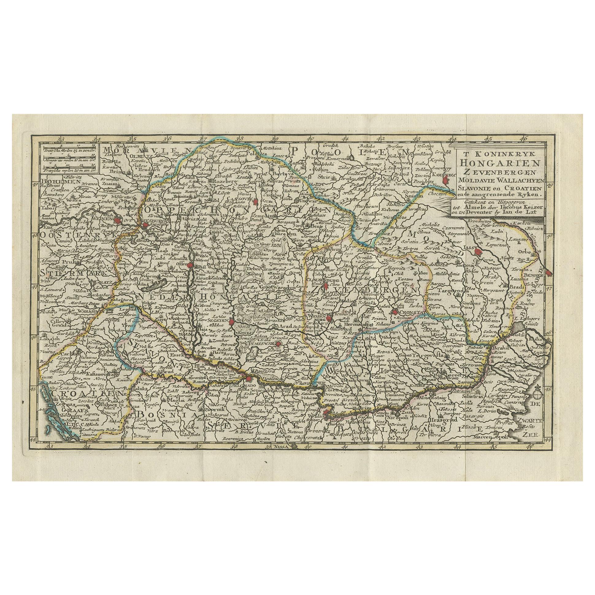 Antique Map of the Kingdom of Hungary by Keizer & de Lat, 1788 For Sale