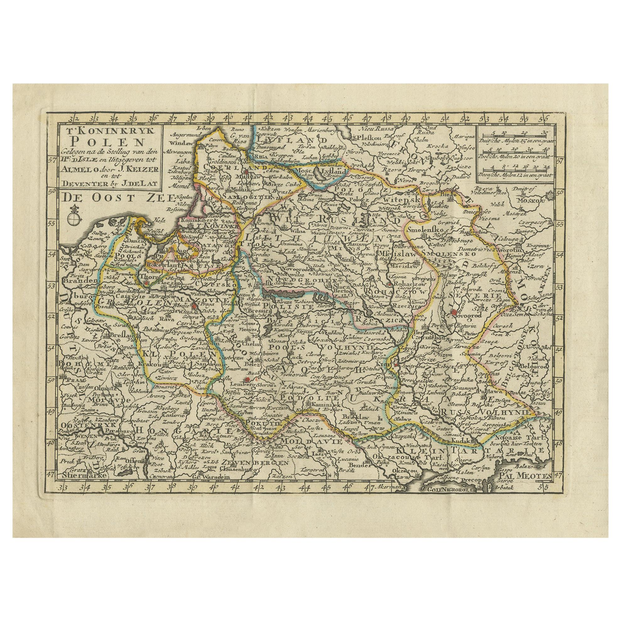 Antique Map of the Kingdom of Poland by Keizer & de Lat, 1788 For Sale