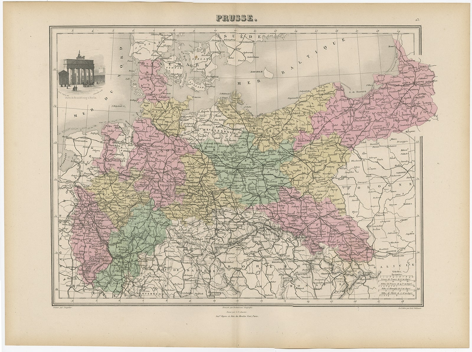 Antique Map of the Kingdom of Prussia, 1880 For Sale