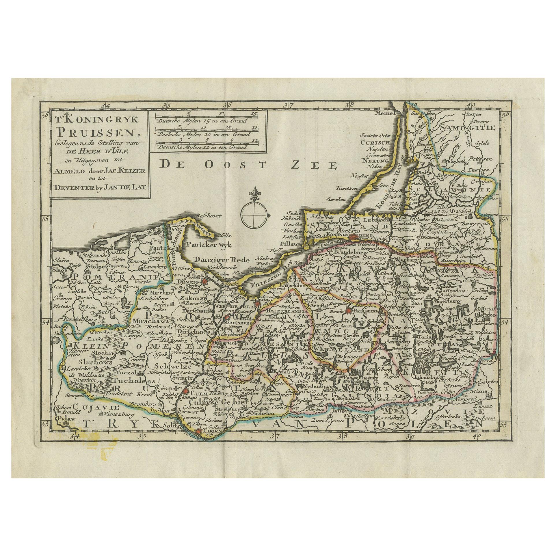 Antique Map of the Kingdom of Prussia by Keizer & de Lat, 1788 For Sale