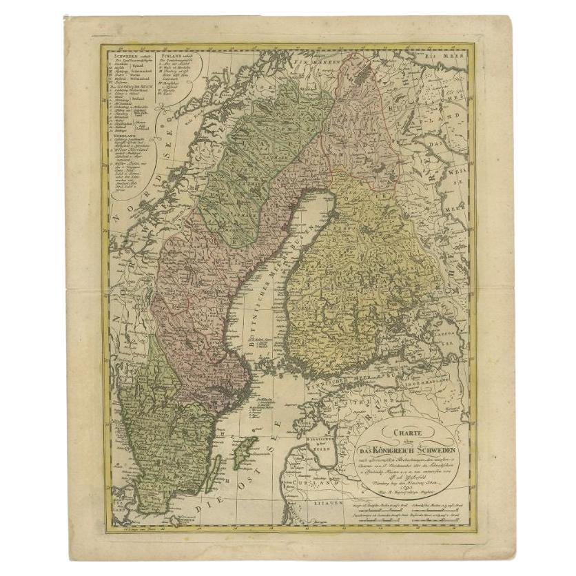 Antique Map of the Kingdom of Sweden by Güssefeld, 1793 For Sale