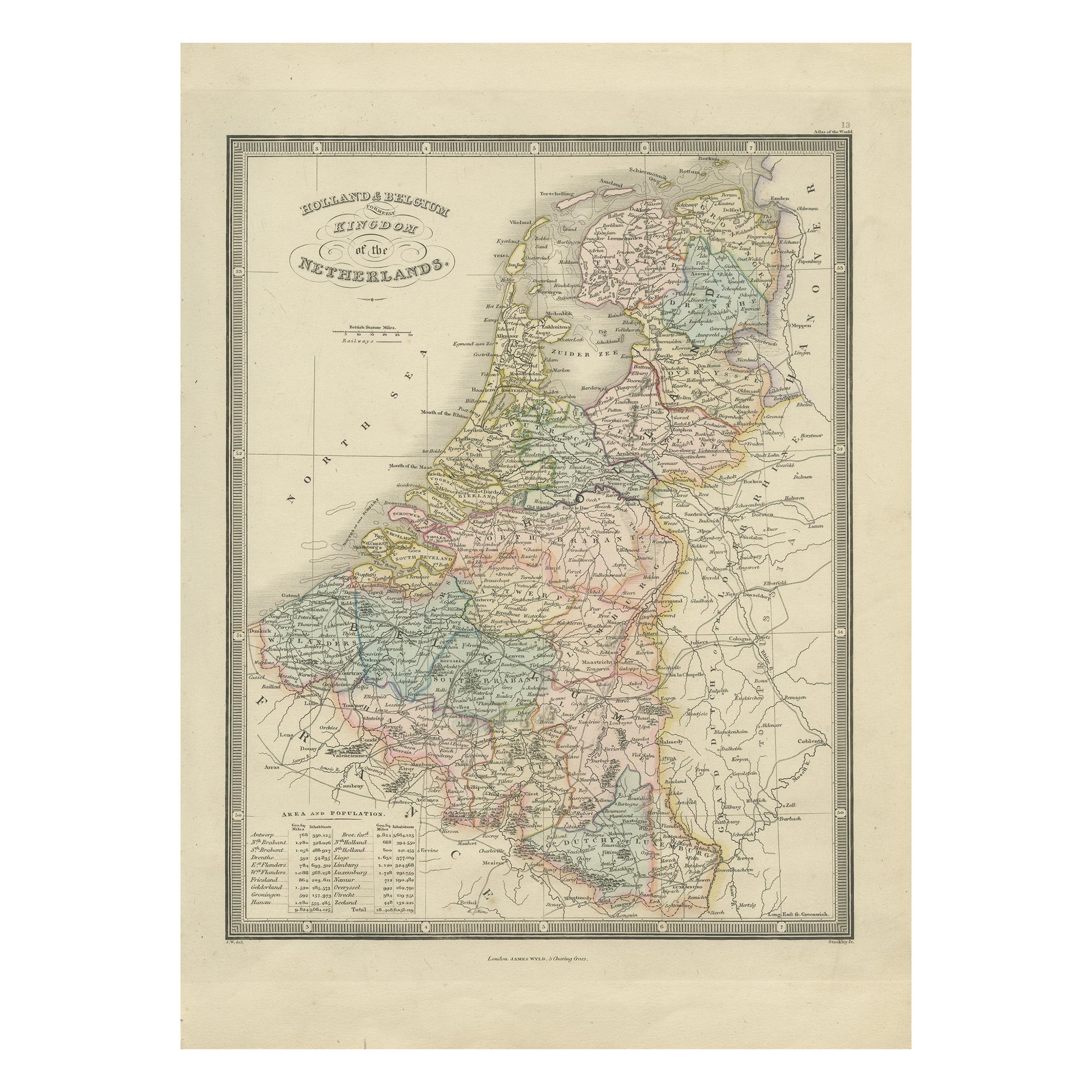 Antique Map of the Kingdom of the Netherlands by Wyld '1845' For Sale