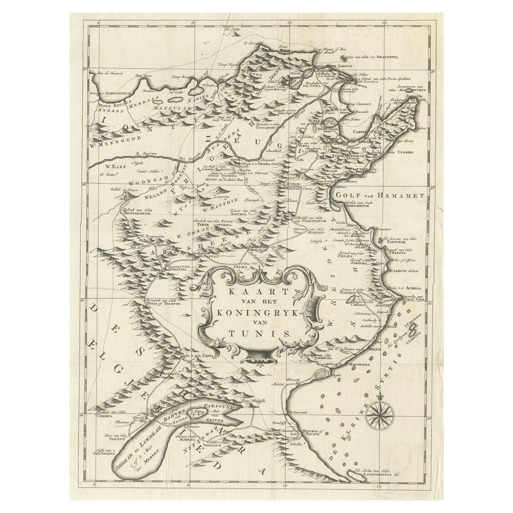 Mapa antiguo del Reino de Túnez, África, 1773