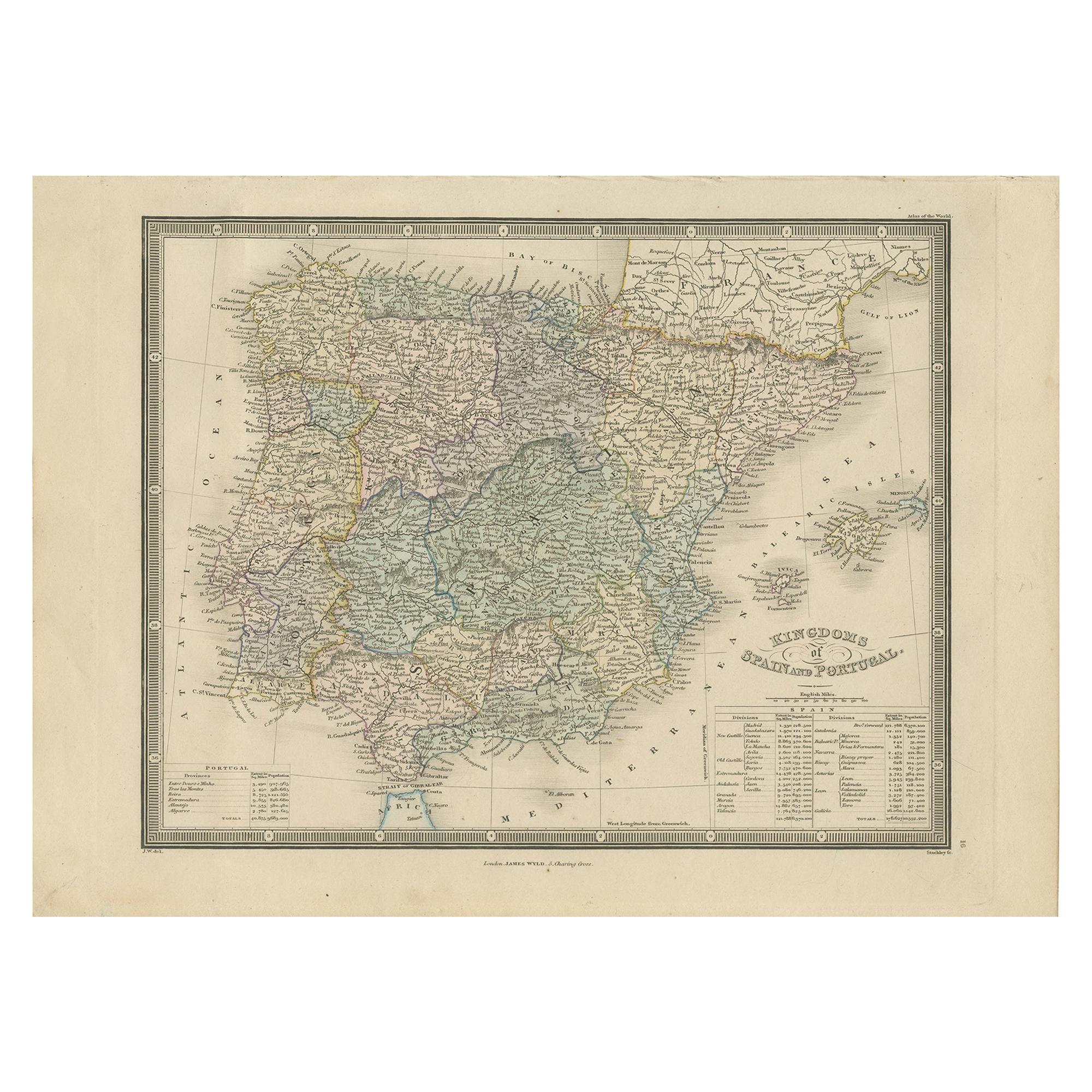 Antique Map of the Kingdoms of Spain and Portugal by Wyld '1845'