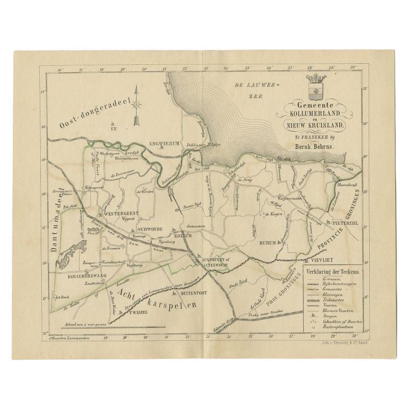 Antique Map of the Kollumerland Township by Behrns, 1861 For Sale