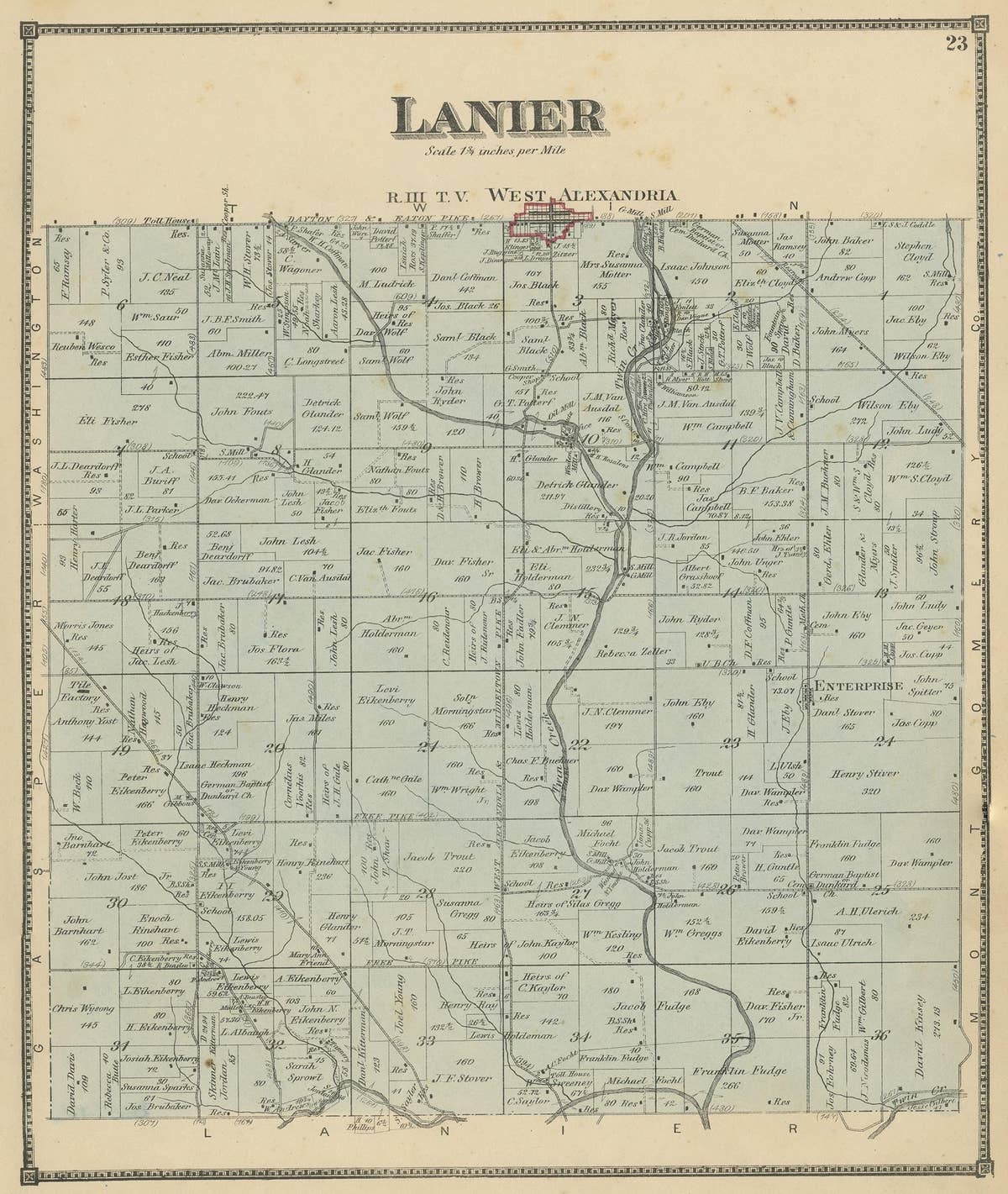Antique Map of the Lanier Township of Ohio by Titus, 1871