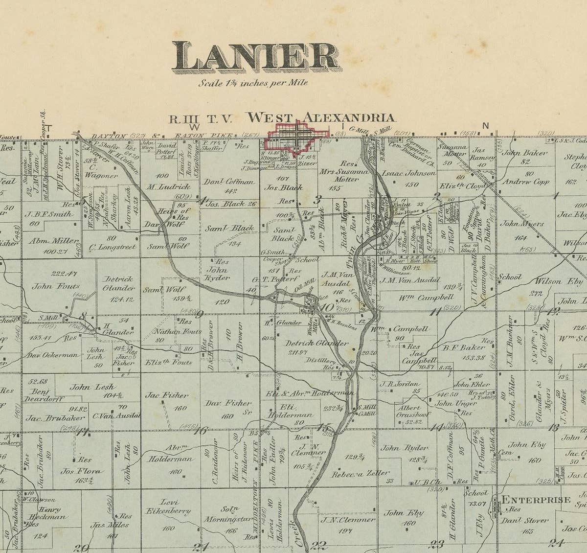 Antique Map of the Lanier Township of Ohio by Titus, 1871