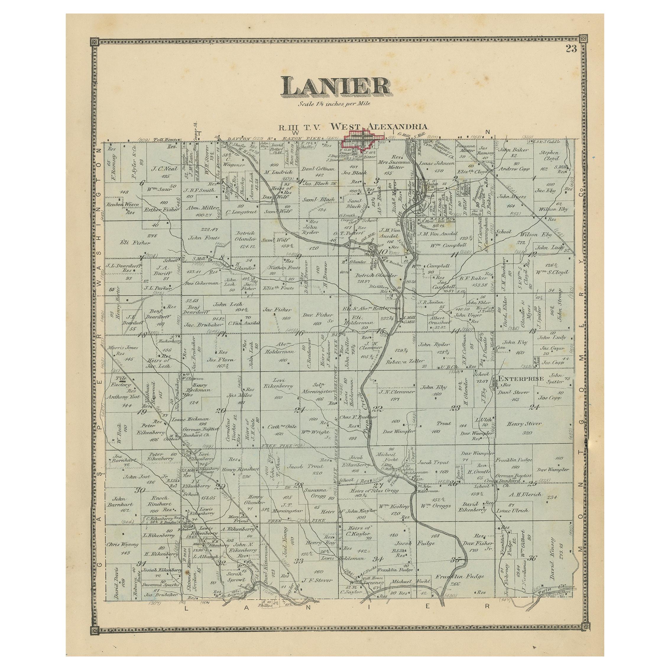 Carta geografica antica della Lanier Township dell'Ohio di Titus, 1871
