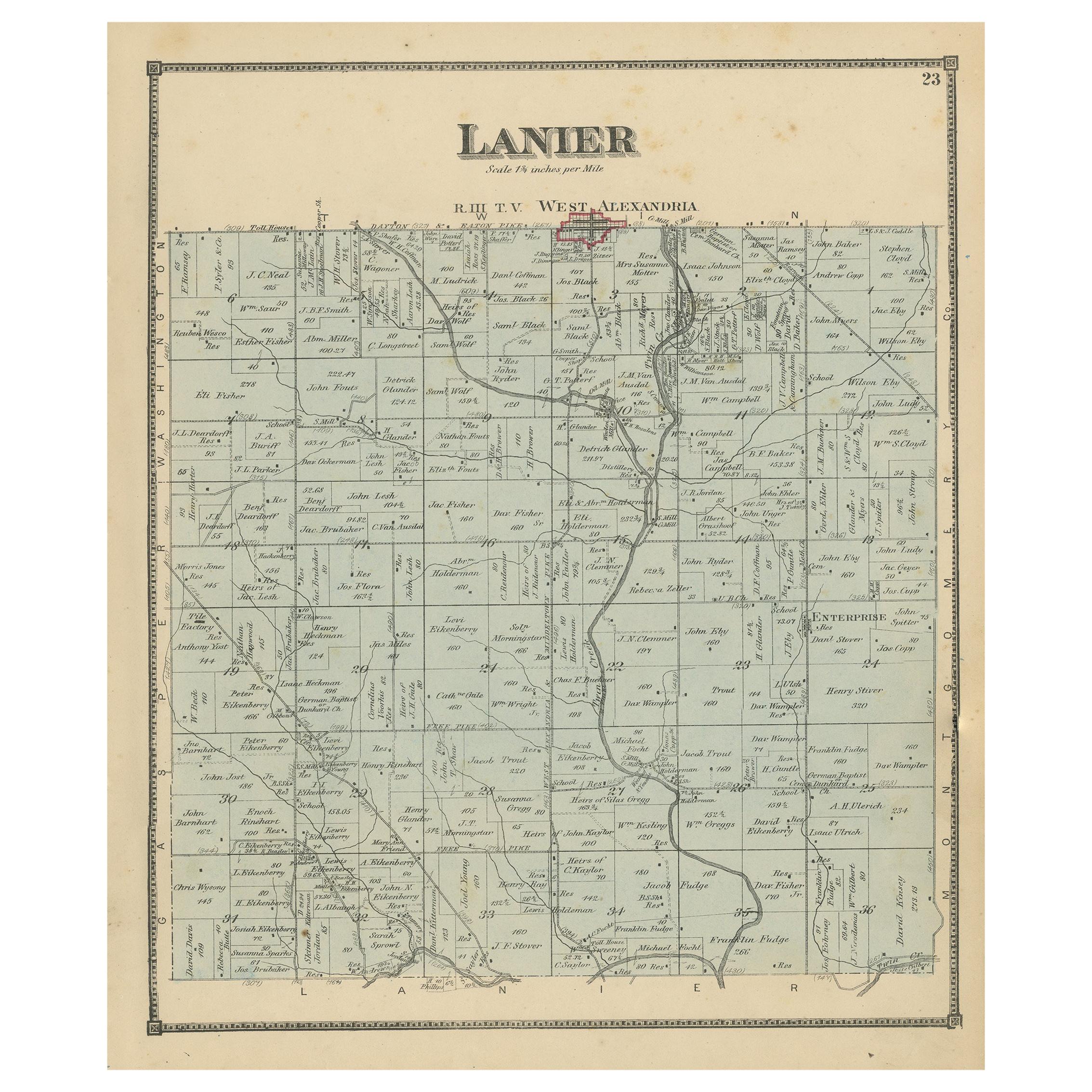 Carte ancienne de la ville de Lanier dans l'Ohio par Titus, 1871