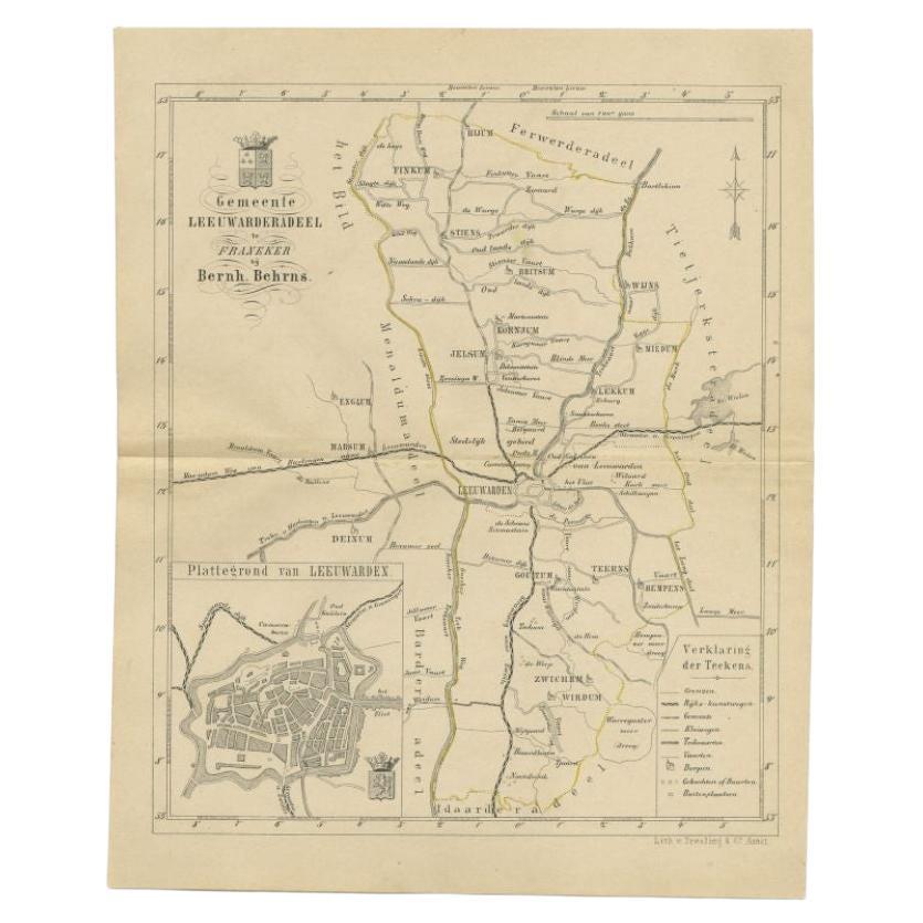 Antique Map of the Leeuwarderadeel Township by Behrns, 1861 For Sale