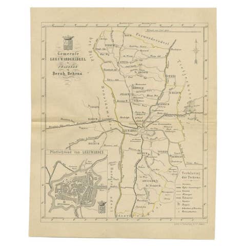Antique Map of the Leeuwarderadeel Township by Behrns, 1861