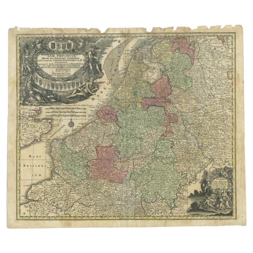 Antique Map of the Low Countries by Seutter, c.1745 For Sale