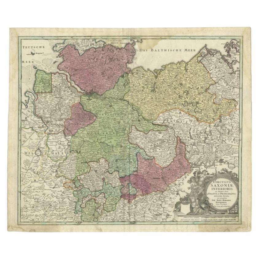 Antique Map of the Lower Saxony Region by Homann, c.1730 For Sale
