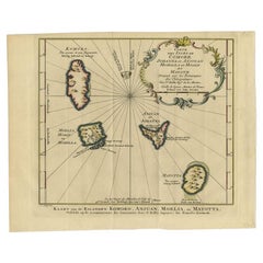 Antique Map of the Main Comoro Islands by Van Schley, 1749