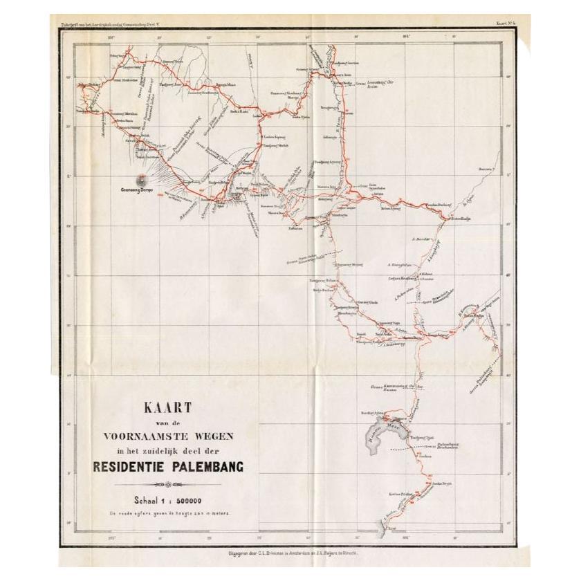 Antique Map of the Main Roads of Palembang by Stemler, c.1875 For Sale