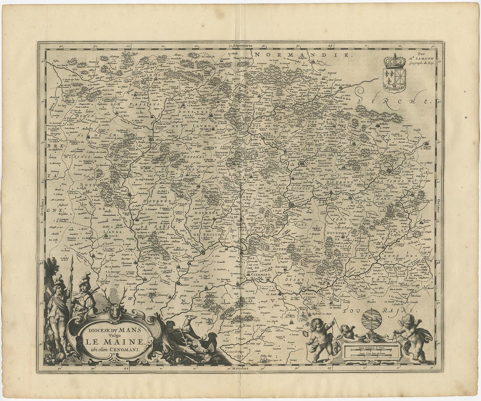 Papier Carte ancienne de la région du Maine par Janssonius, 1657 en vente