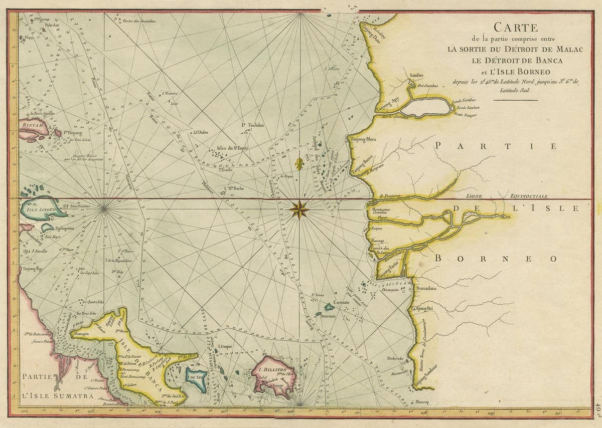 Antique Map of the Malacca and Bangka Strait by De Mannevillette '1775'