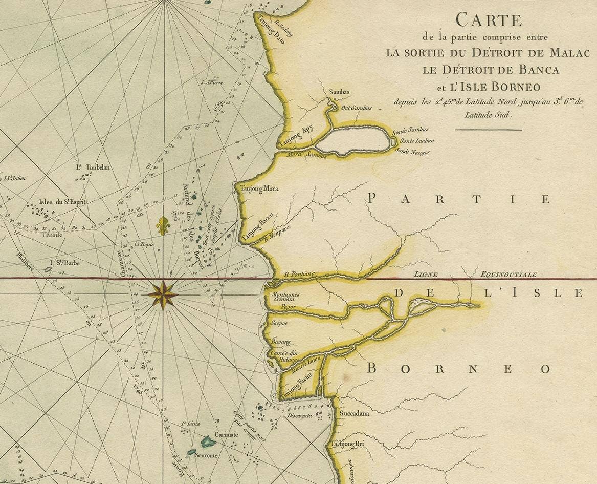 Antique Map of the Malacca and Bangka Strait by De Mannevillette '1775'