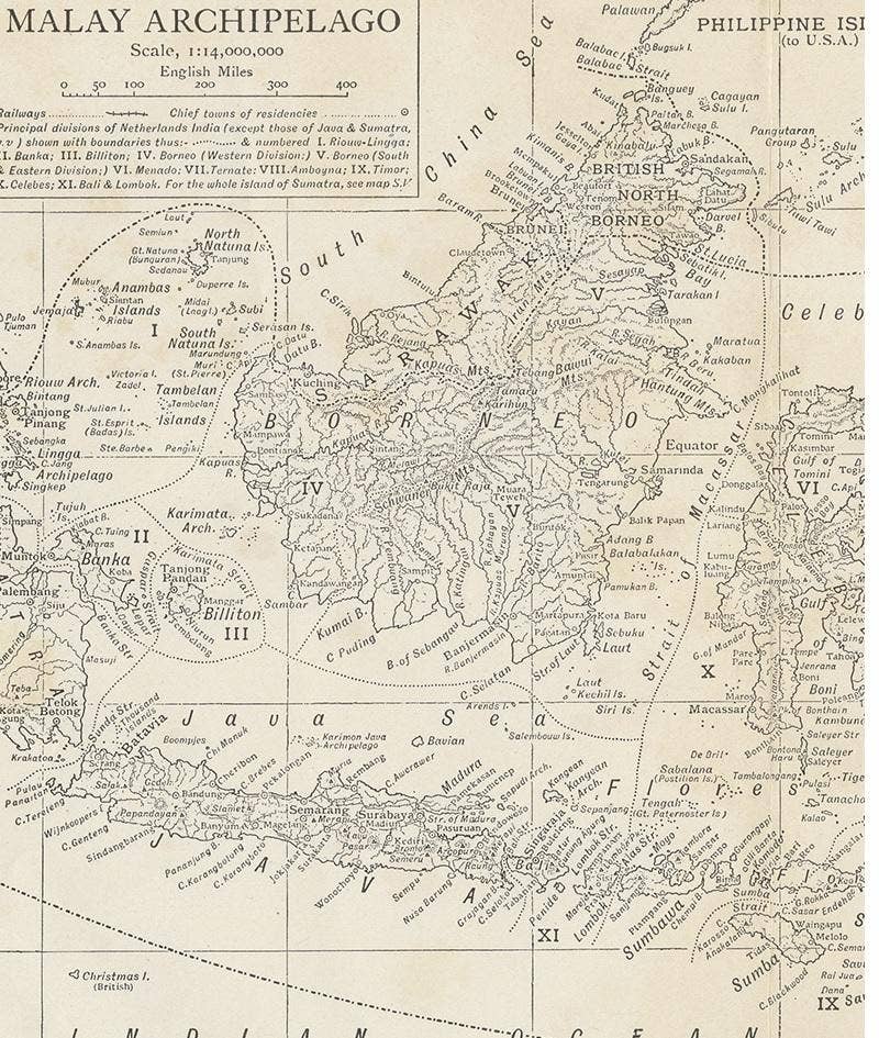 Antique Map of the Malay Archipelago by Walker, 1911
